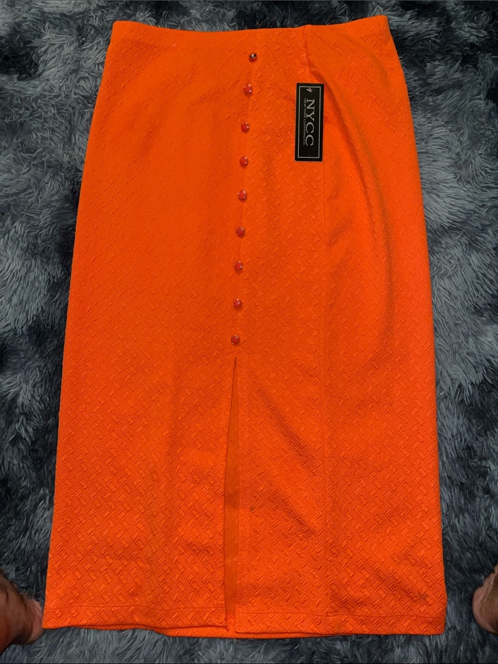 NYCC Bright Orange Textured Midi Pencil Skirt Button Back Detail Size M - Picture 6 of 8